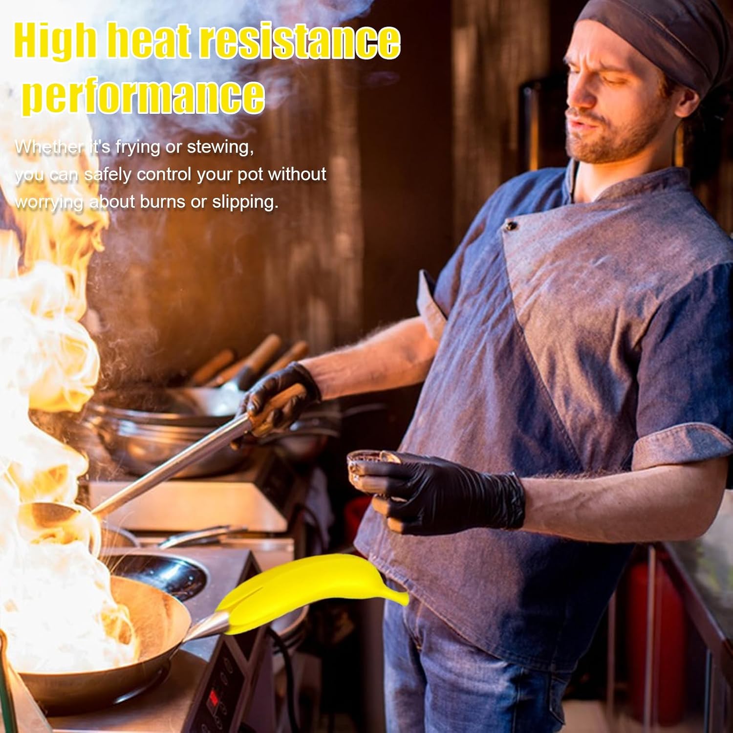 Yellow Banana Shaped Silicone Oven Mitts 1 Piece Heat Resistant Up to 240°C Scratch Resistant Suitable for Cast Iron Cookware Pans Dishwasher Safe
