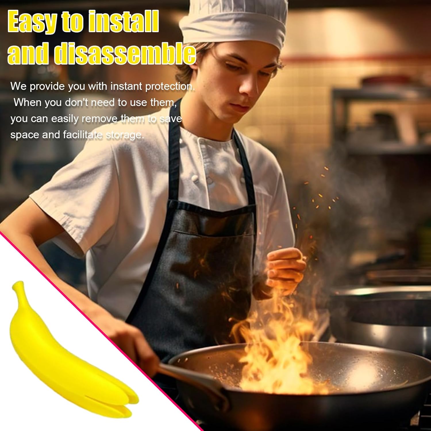 Yellow Banana Shaped Silicone Oven Mitts 1 Piece Heat Resistant Up to 240°C Scratch Resistant Suitable for Cast Iron Cookware Pans Dishwasher Safe