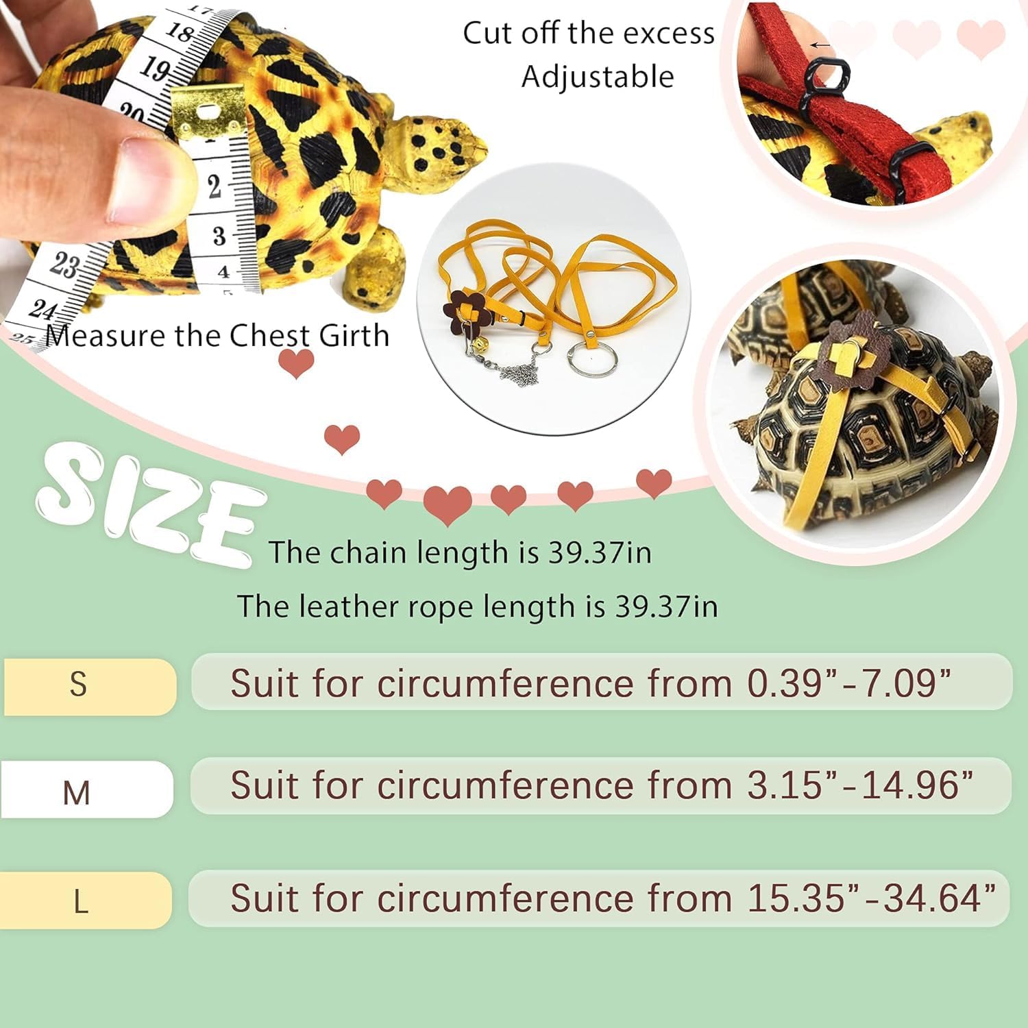 Yellow Turtle Harness Medium Size No Bell with Walking and Chest Straps Turtle Accessories for Turtles and Sea Turtles