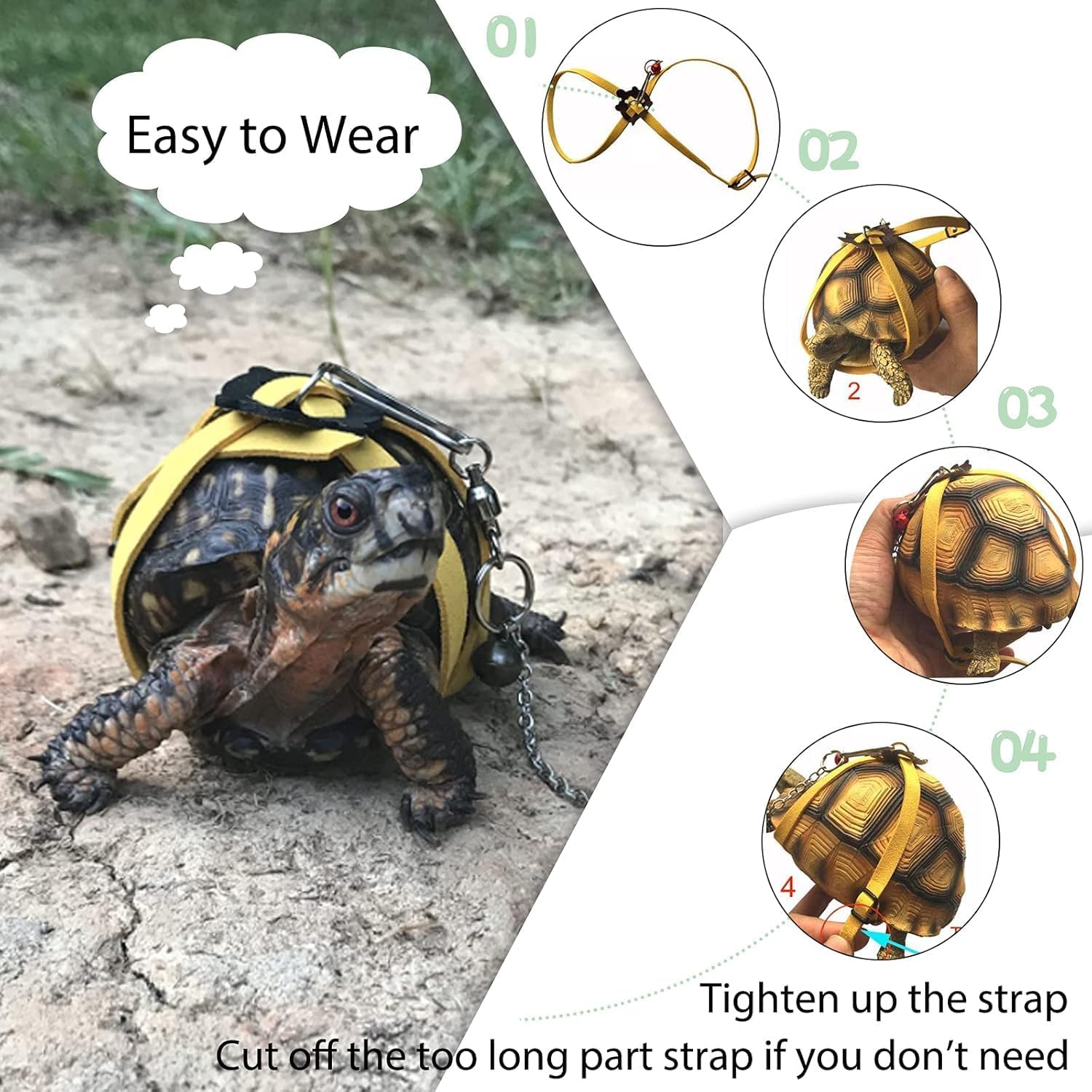 Yellow Turtle Harness Medium Size No Bell with Walking and Chest Straps Turtle Accessories for Turtles and Sea Turtles