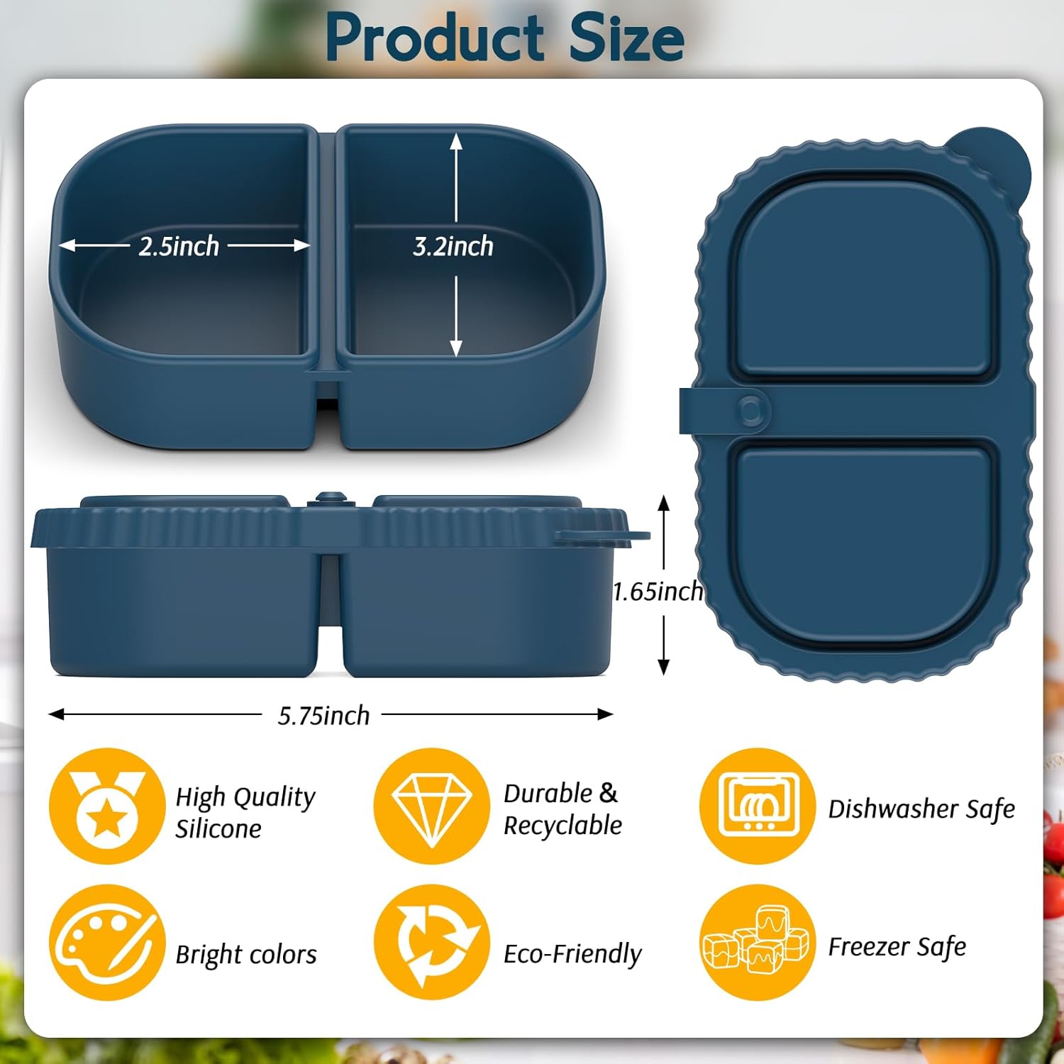 3 Pack Silicone Lunch Boxes Reusable with Lids Mini Double Compartment Portable Food Storage Containers for Picnic School Office