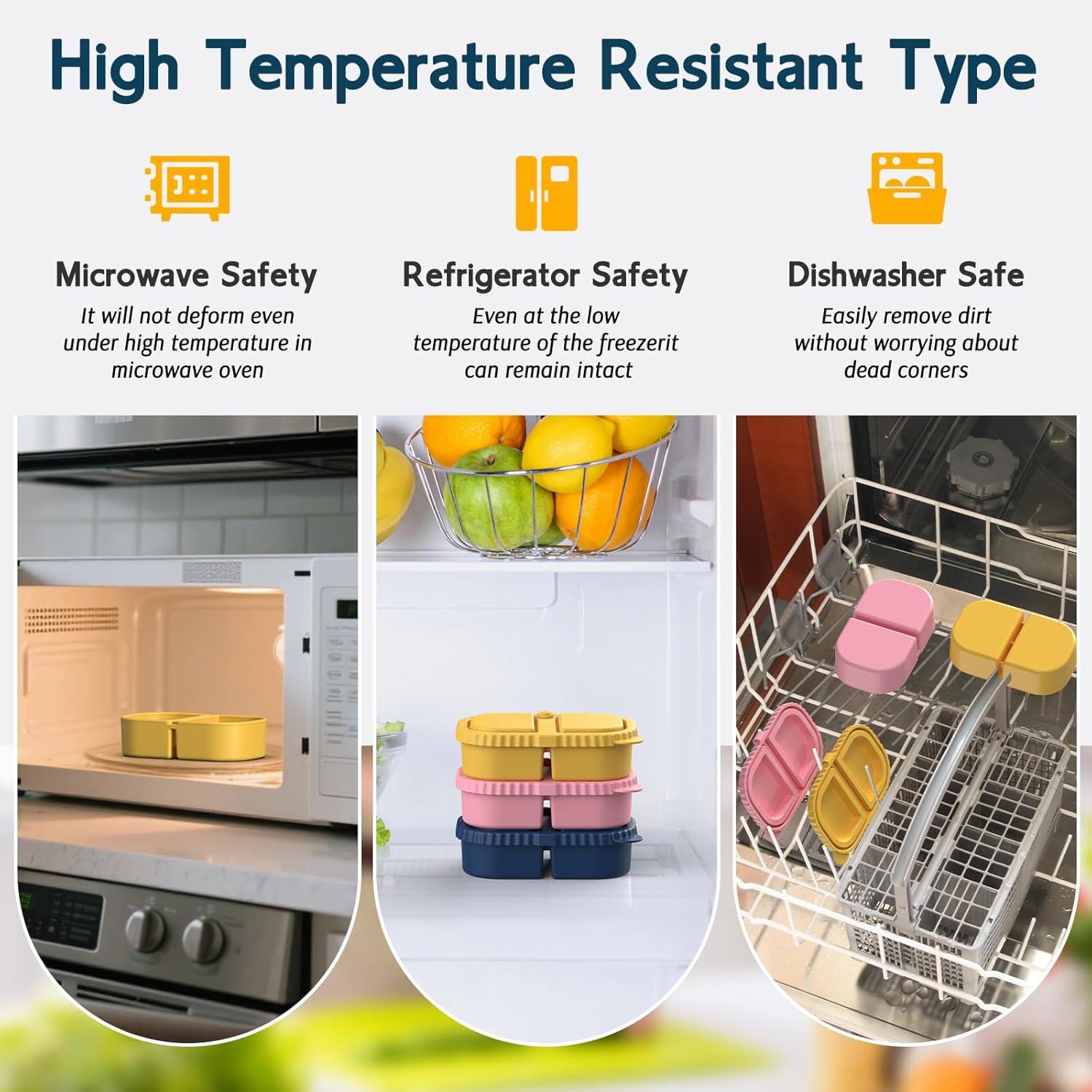 3 Pack Silicone Lunch Boxes Reusable with Lids Mini Double Compartment Portable Food Storage Containers for Picnic School Office