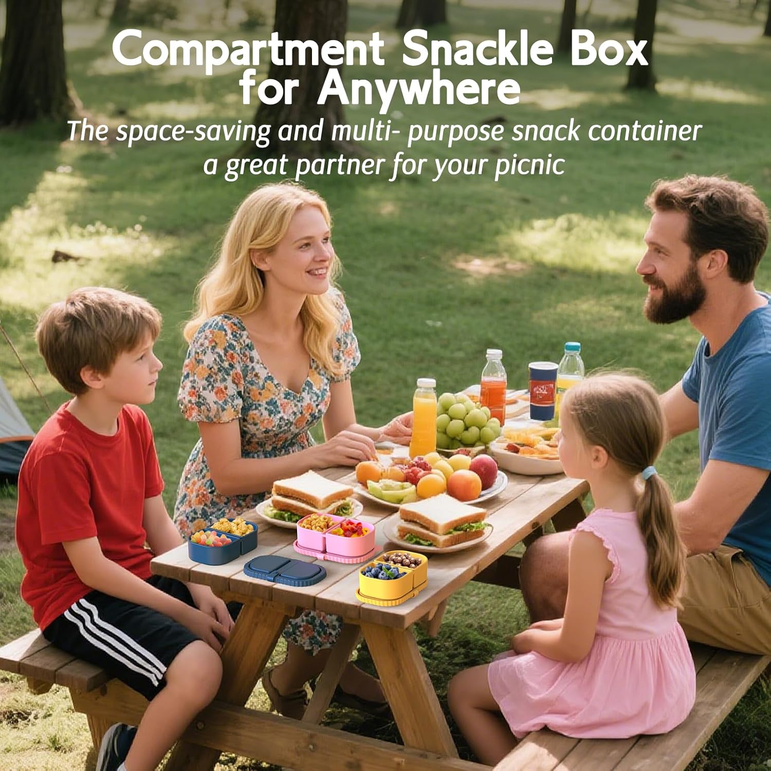 3 Pack Silicone Lunch Boxes Reusable with Lids Mini Double Compartment Portable Food Storage Containers for Picnic School Office