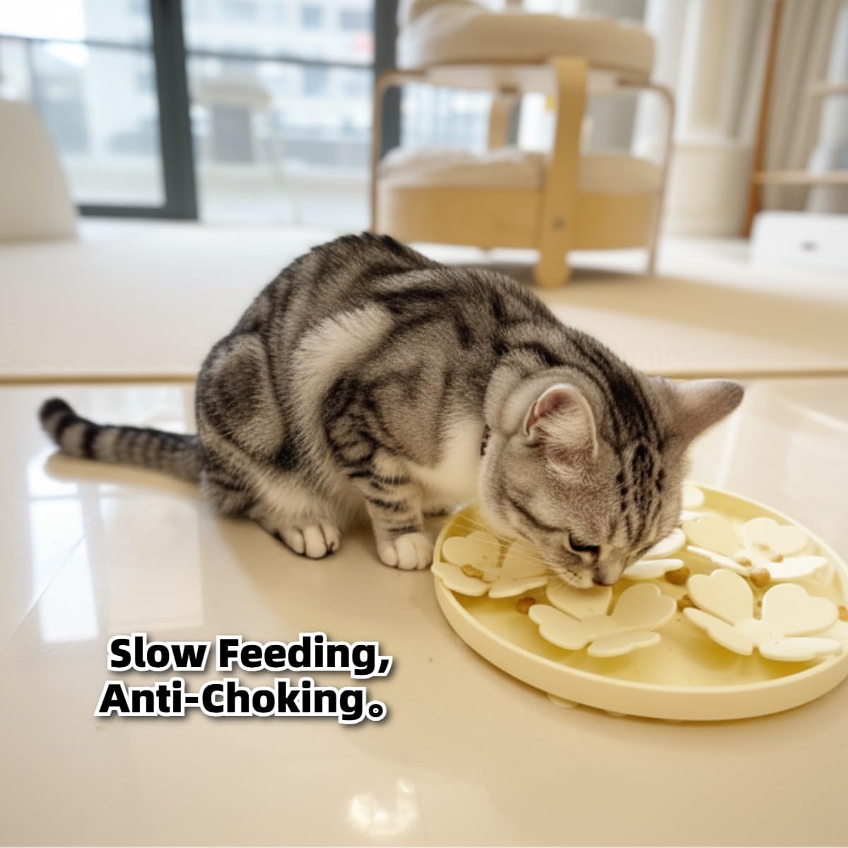 Slow Feeder Bowl for Cats and Dogs Yellow Anti-Choking Educational Pet Toy BPA-Free Silicone Bowl for Fast Eaters
