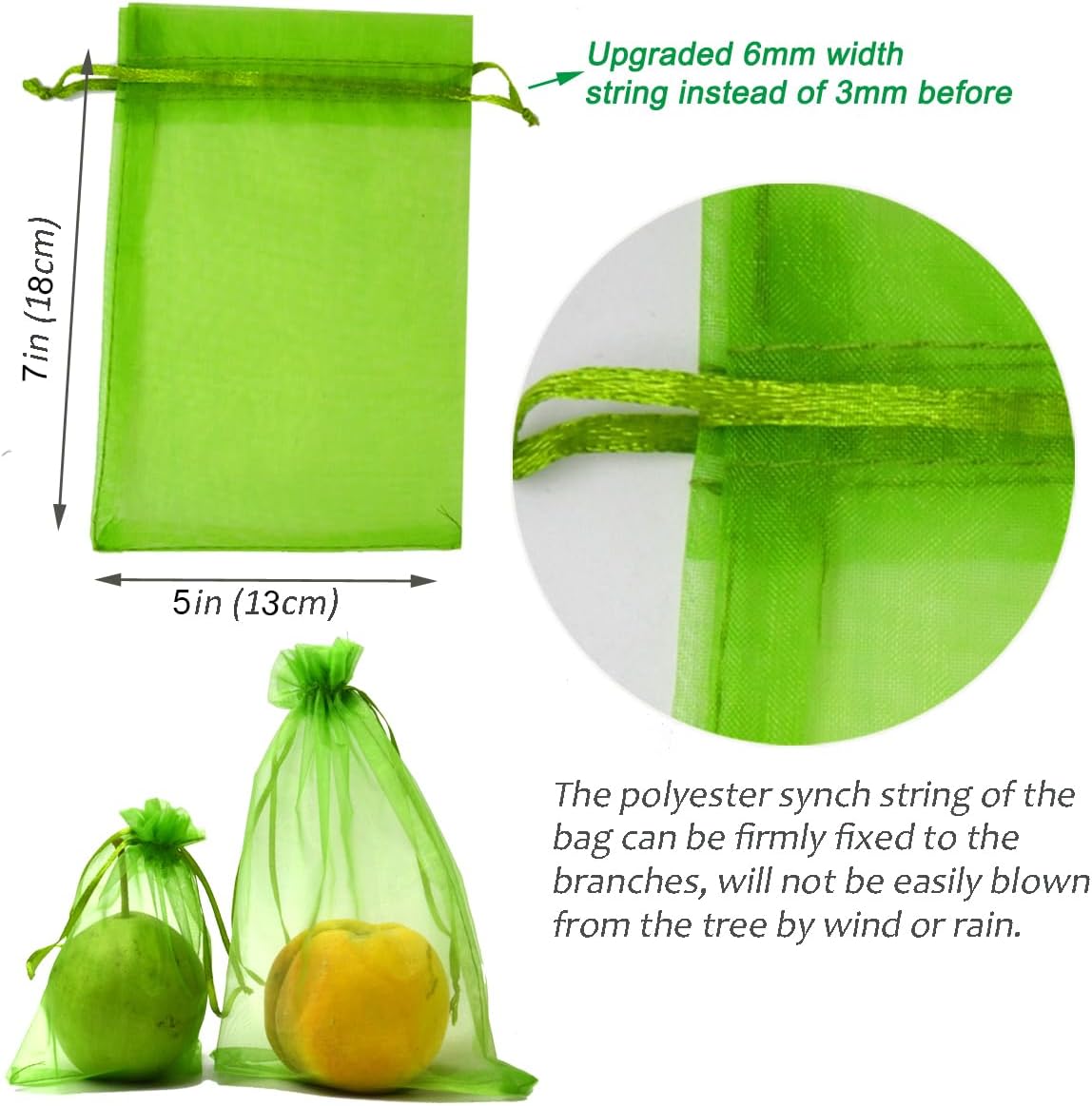 100 Pack Army Green 7x5 Inch Drawstring Mesh Bags for Potatoes Fruit Vegetables Plants Flowers Protection