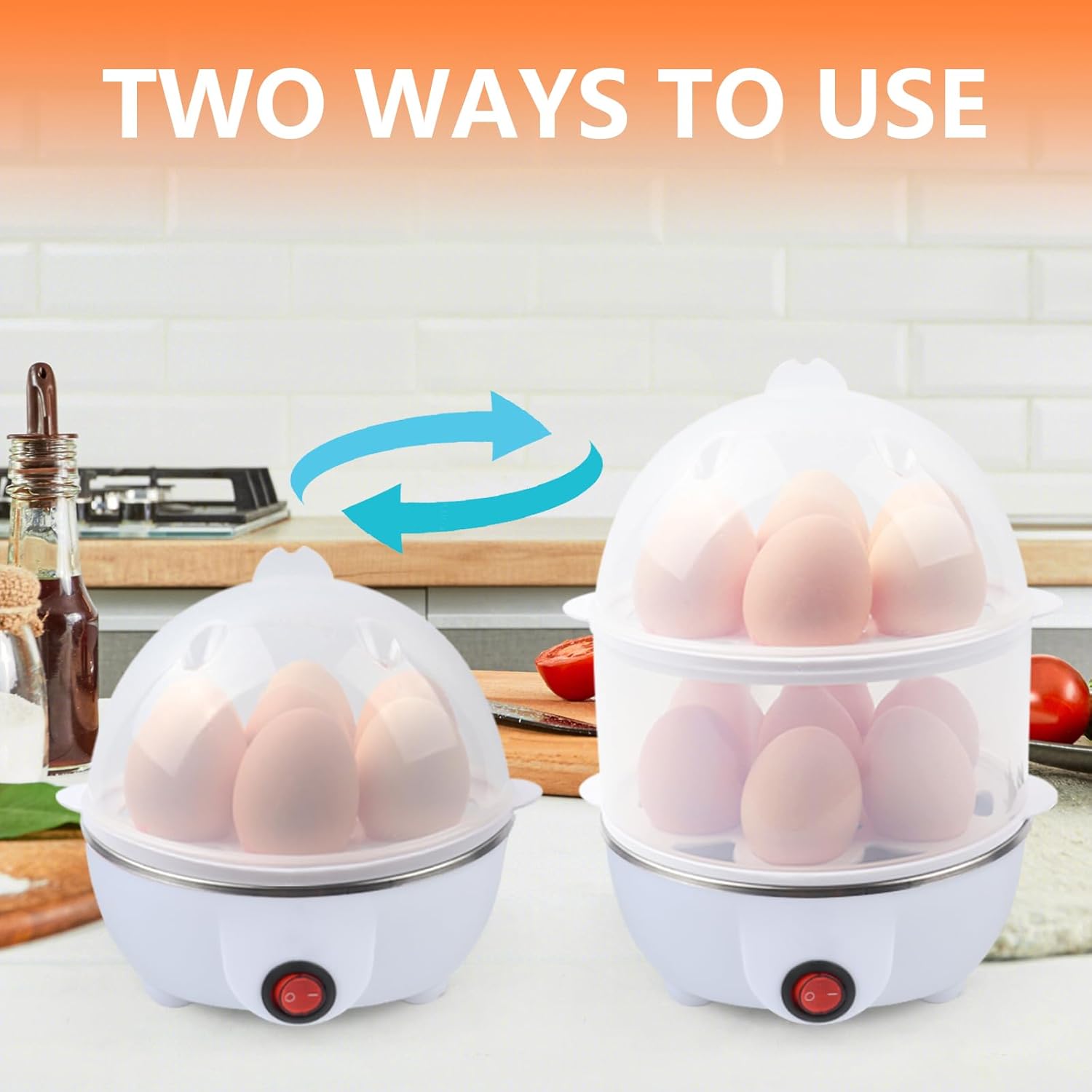 Electric Egg Cooker 14 Egg Capacity Double Layer with Timer Automatic Shut-Off 350W Multifunctional for Steaming Eggs Heating Milk Food Yellow