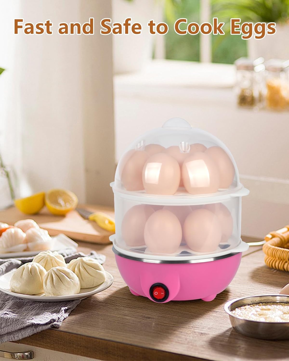 Electric Egg Cooker 14 Eggs Capacity with Timer and Automatic Shut-Off 350W Double Layer Multifunctional Egg Steamer for Milk and Food Heating Blue
