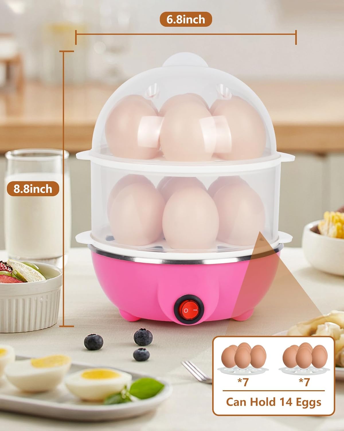 Electric Egg Cooker 14 Egg Capacity Double Layer with Auto Shut-Off Timer 350W Multifunctional for Steaming Eggs Heating Milk Food White