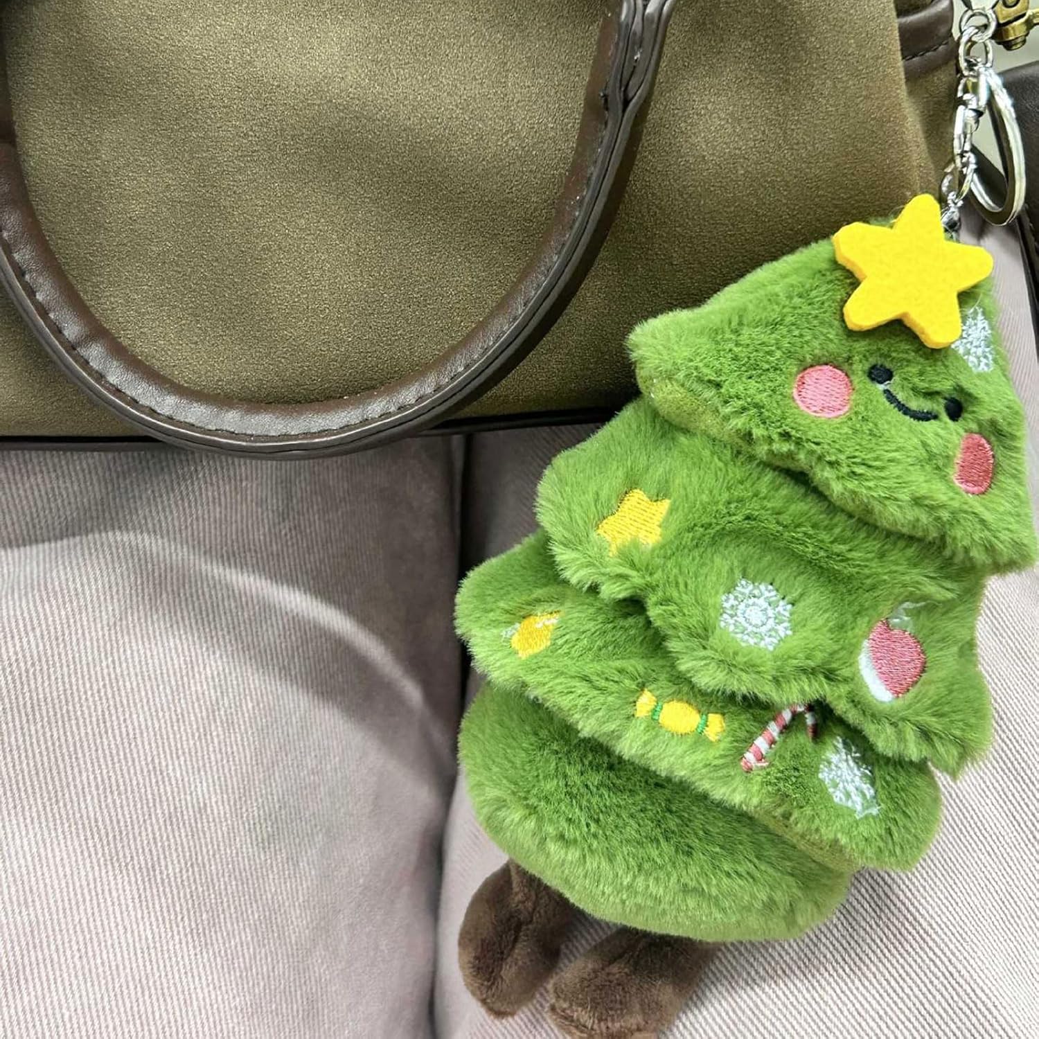 Christmas Tree Decoration Green Soft Plush Keychain Hanger for Home Office School Decor