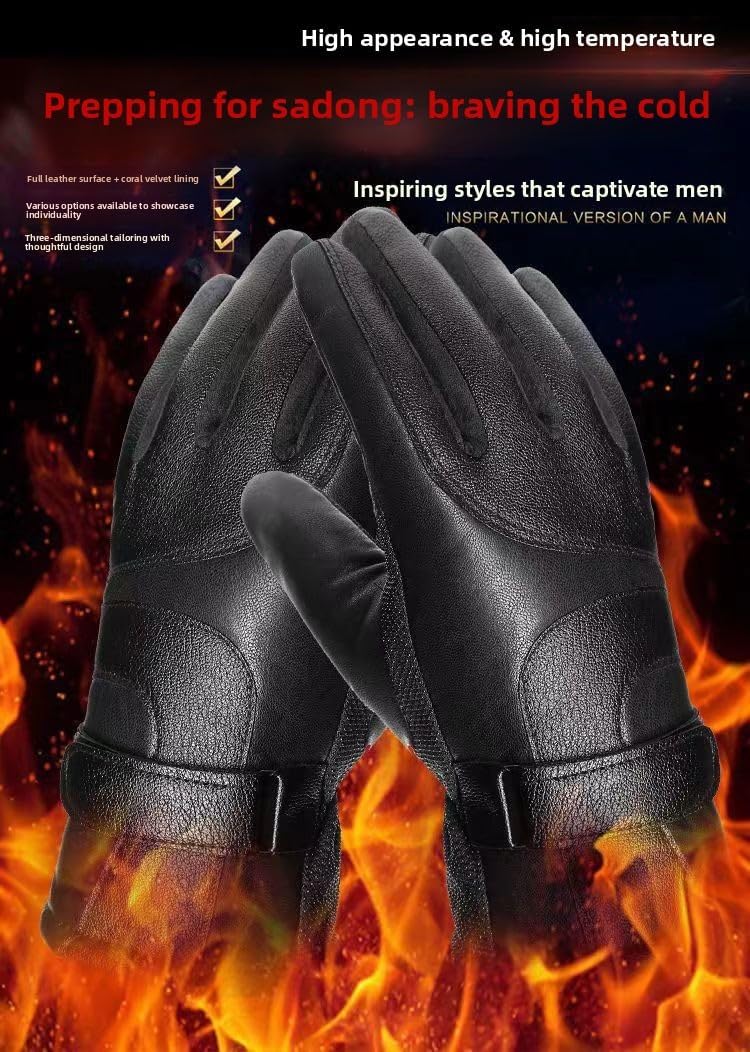 Men's Black Winter Gloves Thick Fleece Lined Warm for Outdoor Cycling Skiing