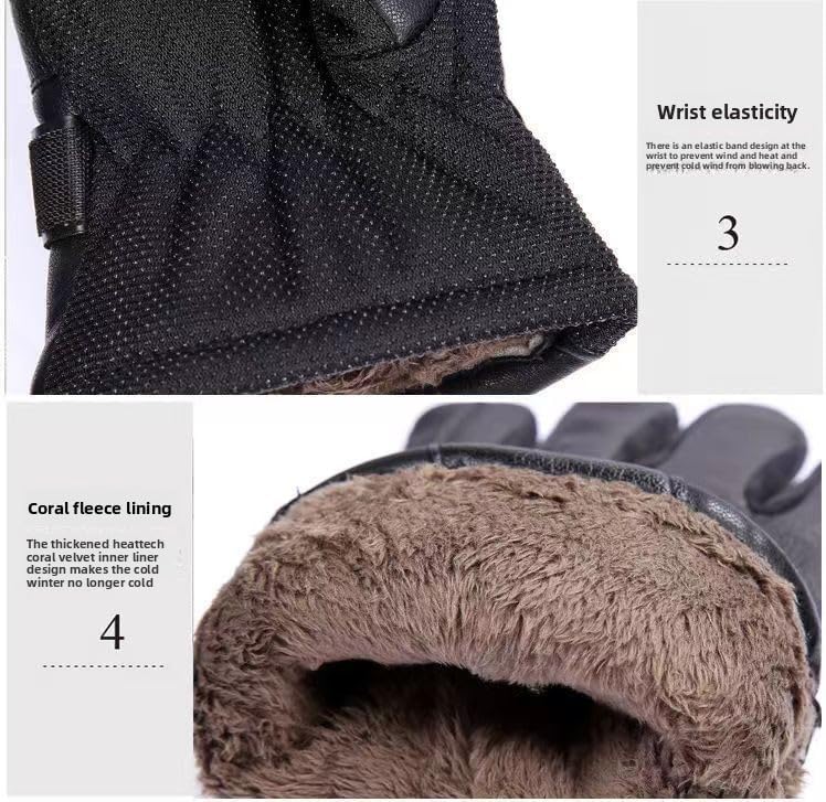Men's Black Winter Gloves Thick Fleece Lined Warm for Outdoor Cycling Skiing