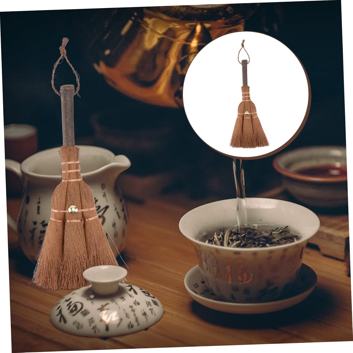 Mini Broom Brown Lightweight Durable Hanging Eye for Kitchen Camping 1 Piece