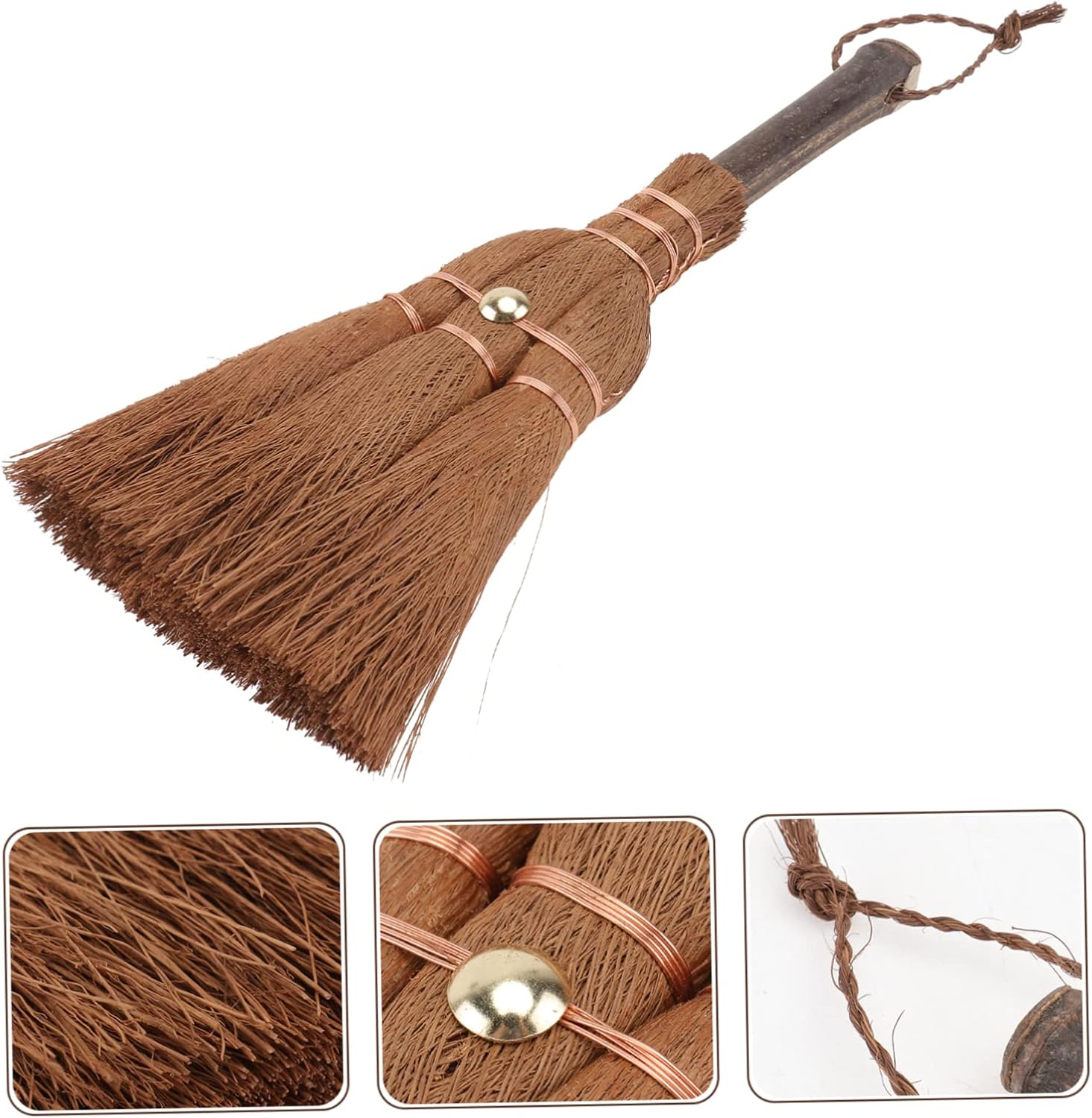 Mini Broom Brown Lightweight Durable Hanging Eye for Kitchen Camping 1 Piece