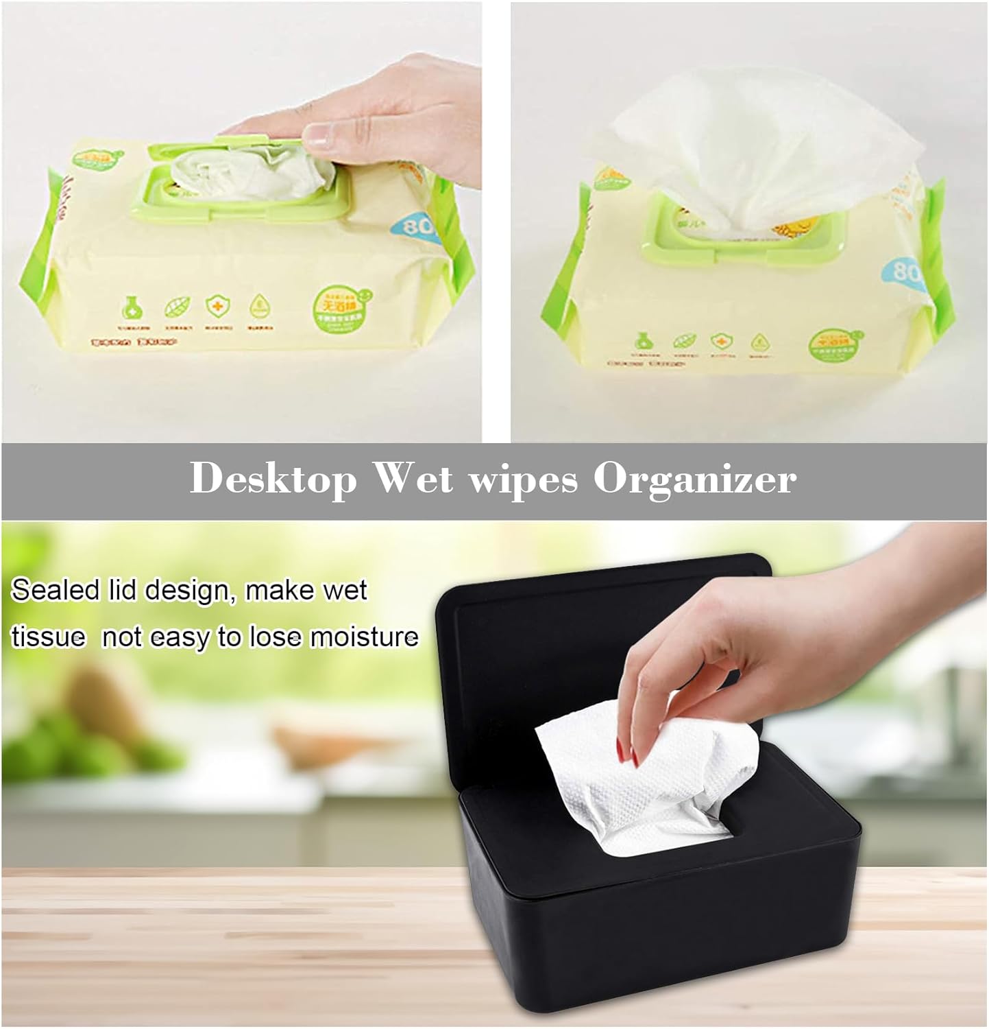 Black Wet Wipes Dispenser 18x11x7cm Dustproof Multifunctional