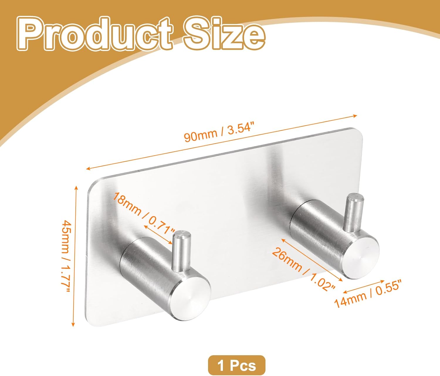 2 Pack Self-Adhesive Towel Hooks Stainless Steel 304 Rustproof Waterproof Silver Wall Mounted Bathroom Kitchen Accessories