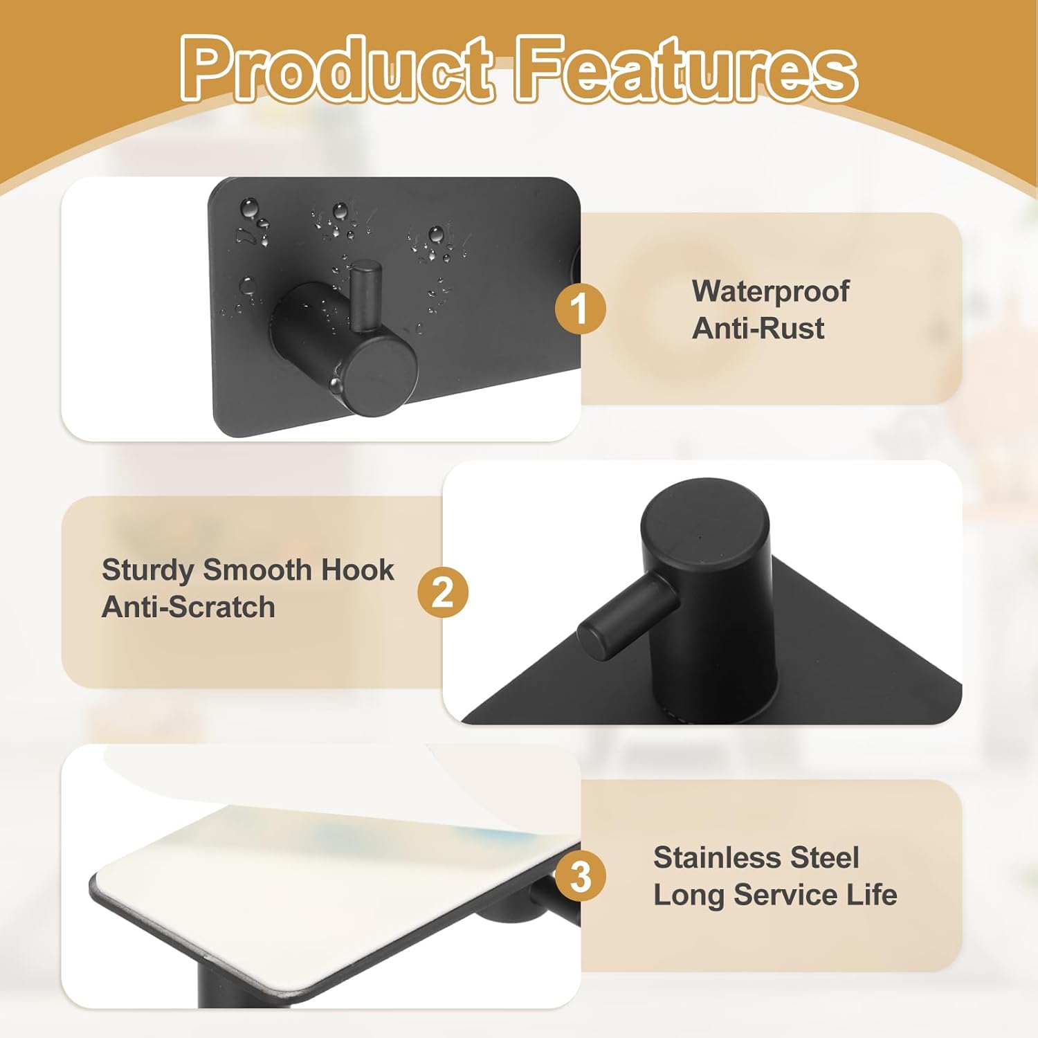 2 Pack Self-Adhesive Towel Hooks Stainless Steel 304 Rustproof Waterproof Silver Wall Mounted Bathroom Kitchen Accessories