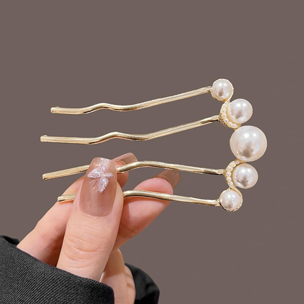 Pearl U-shaped Hair Clips 2 Pack Metal Hair Accessories Professional Hair Pins Bridal Party Festival Daily Use