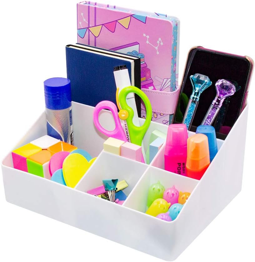 White Cosmetic Organizer with 6 Compartments for Skincare and Jewelry Storage
