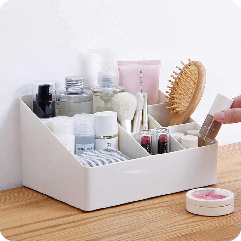 White Cosmetic Organizer with 6 Compartments for Skincare and Jewelry Storage
