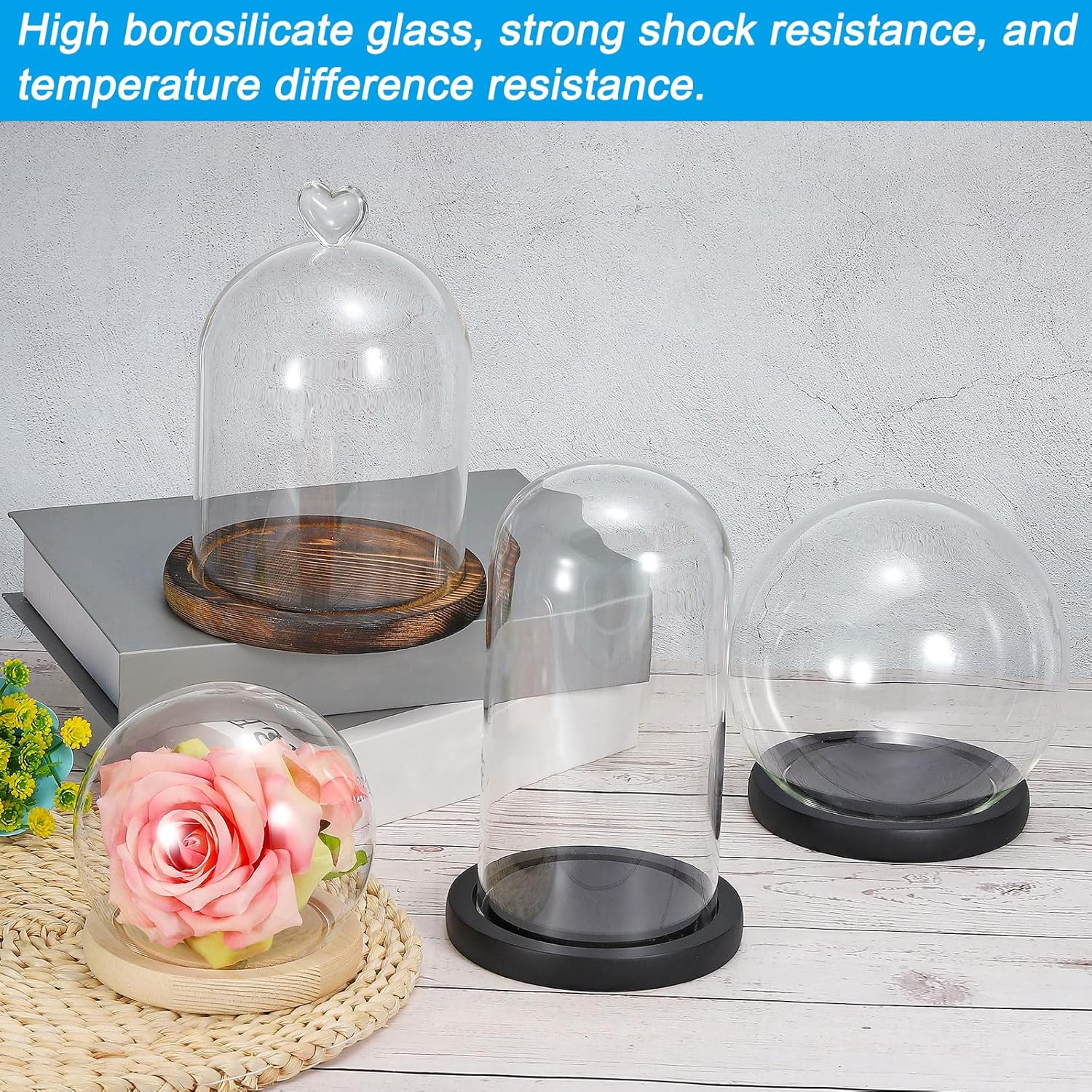 Glass Dome with Black Wooden Base - Clock Shaped Display Case - Home Decor - Desk Ornament - Christmas Decoration for Indoor Use
