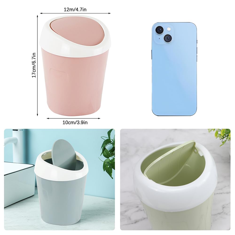 Small Trash Can with Swing Lid - Plastic Desktop Waste Bin for Office Kitchen Bathroom Student Accommodation
