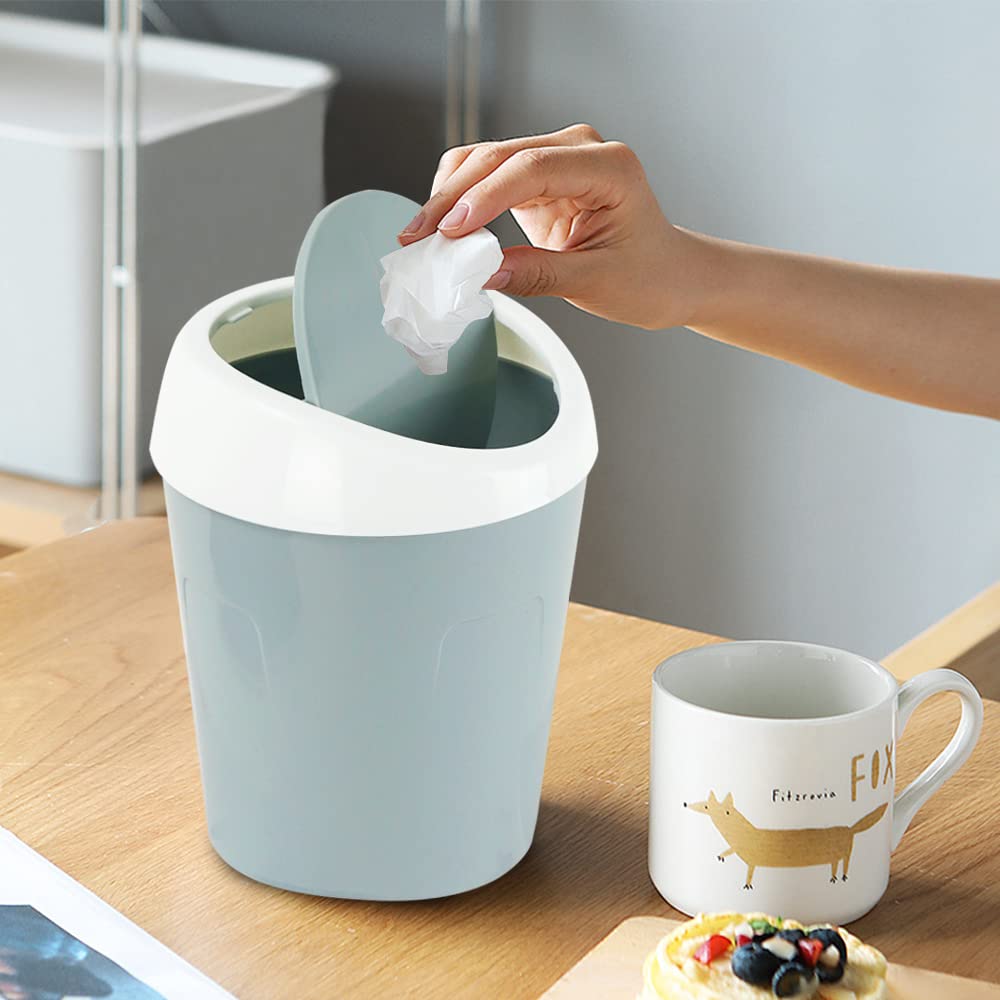 Small Trash Can with Swing Lid - Plastic Desktop Waste Bin for Office Kitchen Bathroom Student Accommodation