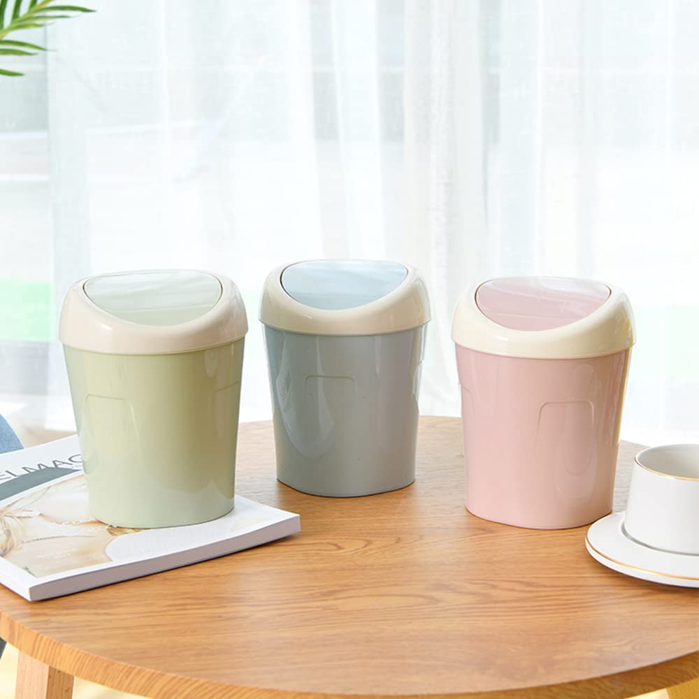 Small Trash Can with Swing Lid - Plastic Desktop Waste Bin for Office Kitchen Bathroom Student Accommodation