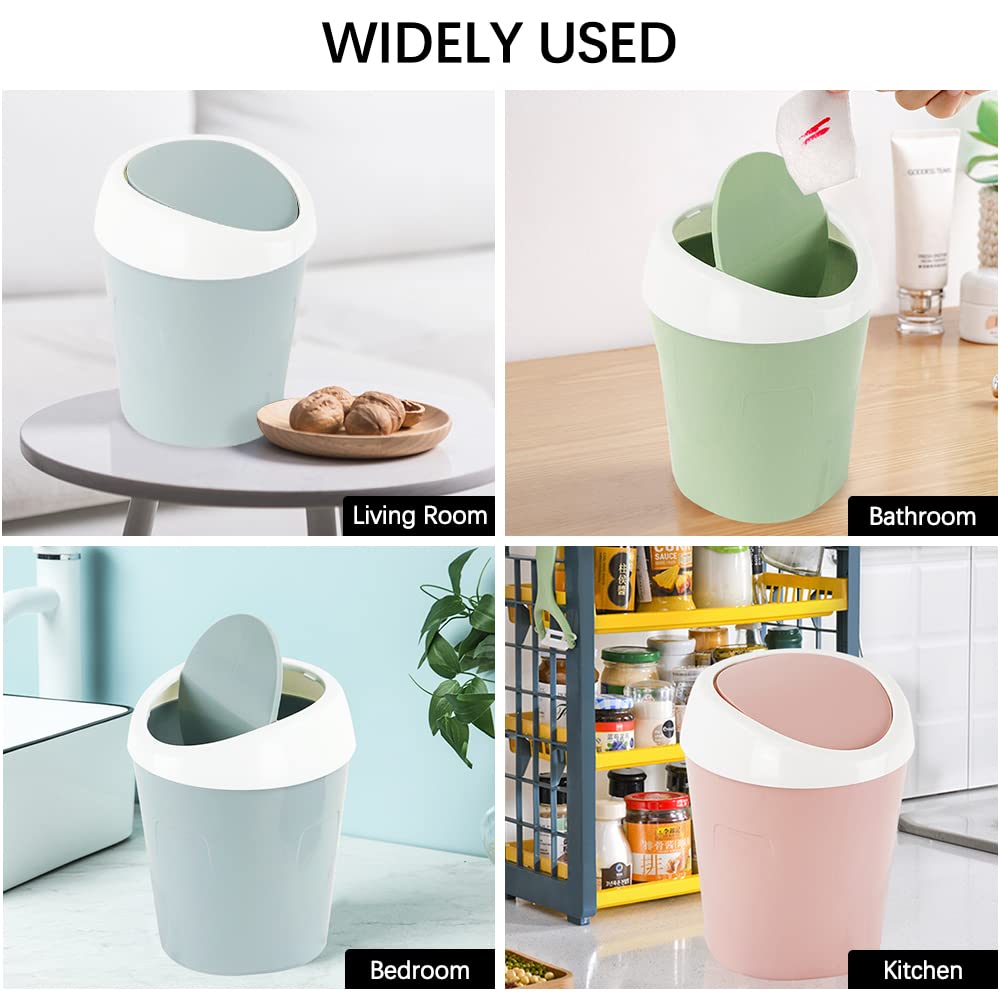 Small Trash Can with Swing Lid - Plastic Desktop Waste Bin for Office Kitchen Bathroom Student Accommodation