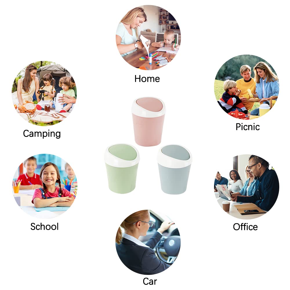 Small Trash Can with Swing Lid - Plastic Desktop Waste Bin for Office Kitchen Bathroom Student Accommodation
