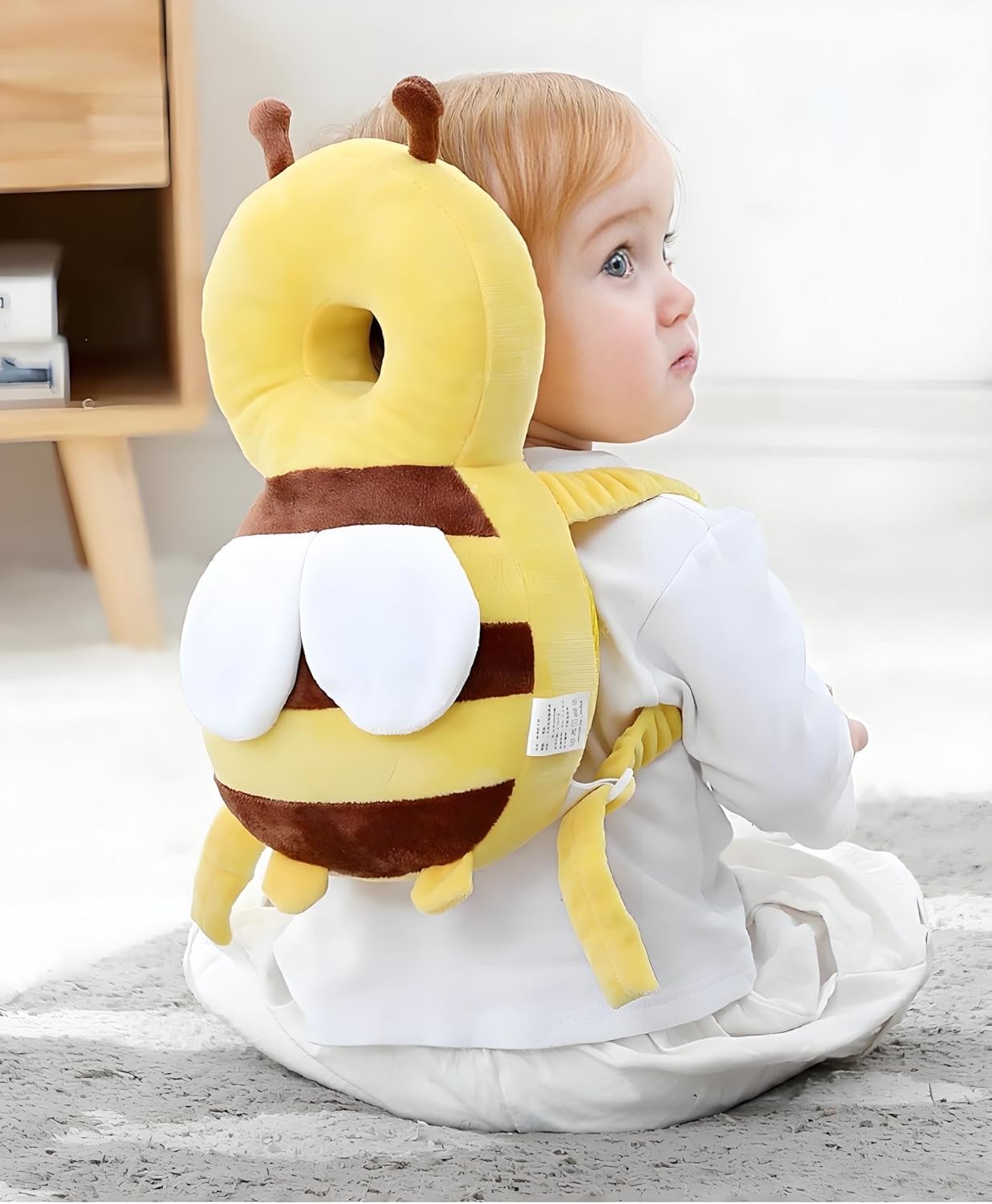 Adjustable Kids Safety Pillow 30cm x 18cm Yellow Toddler Head Protector Cushion for Safe Playtime