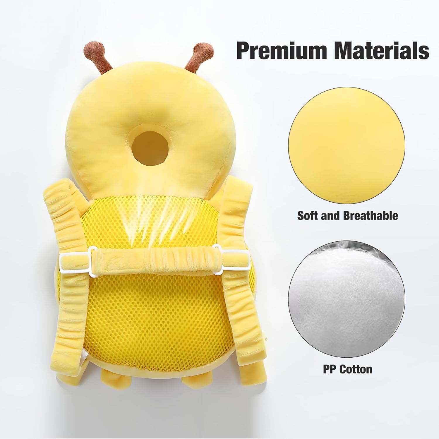 Adjustable Kids Safety Pillow 30cm x 18cm Yellow Toddler Head Protector Cushion for Safe Playtime