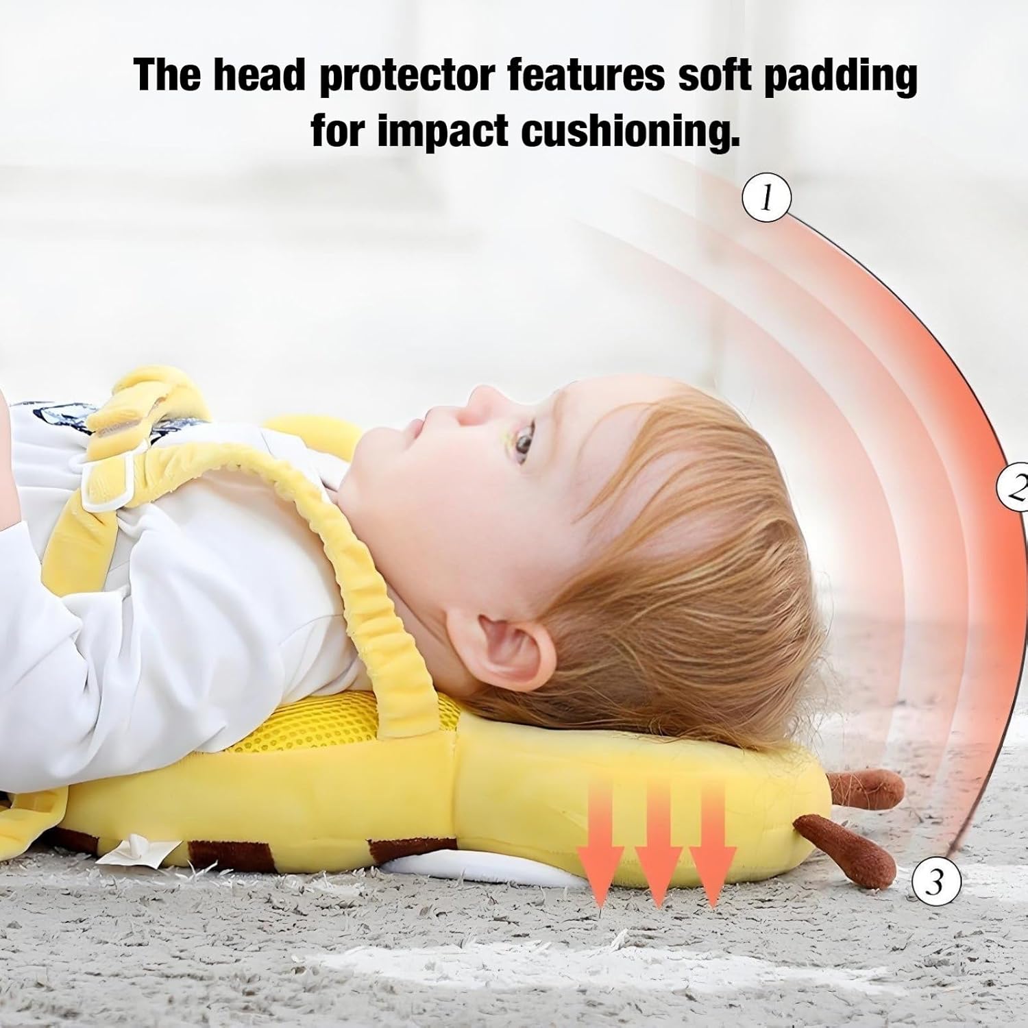 Adjustable Kids Safety Pillow 30cm x 18cm Yellow Toddler Head Protector Cushion for Safe Playtime