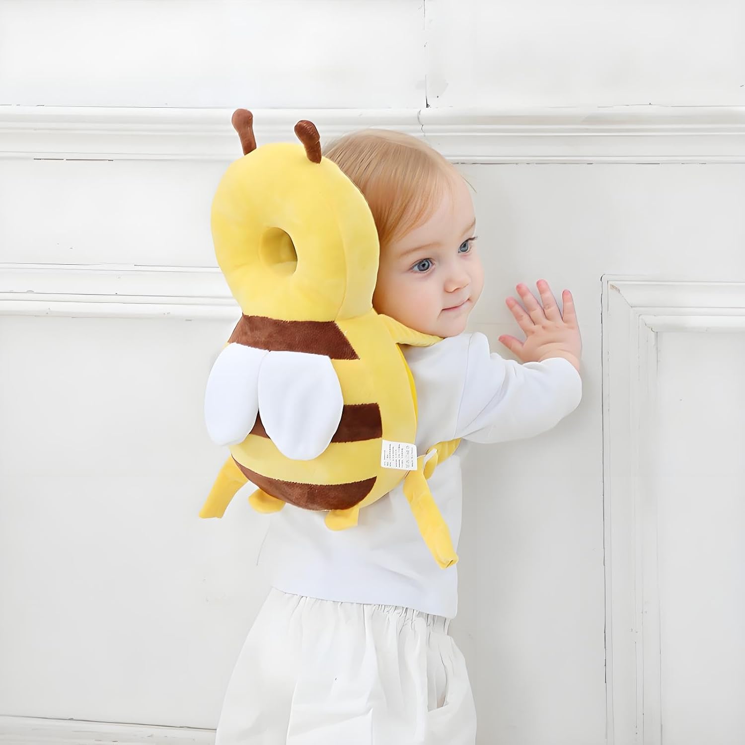 Adjustable Kids Safety Pillow 30cm x 18cm Yellow Toddler Head Protector Cushion for Safe Playtime