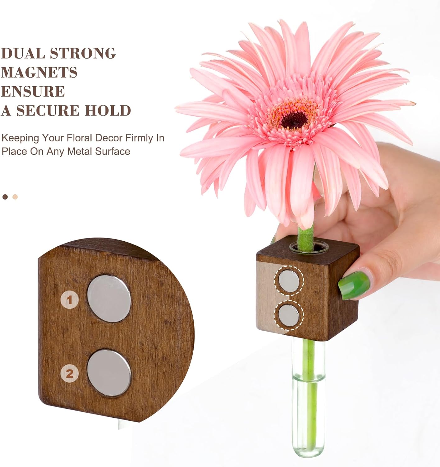 2 Pack Magnetic Wall Vases Mini Hydroponic Test Tubes for Home Decor