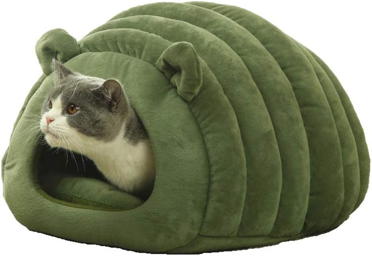 Green Cat Bed Cave - Cozy Pet House for Cats - Soft Kitten Sleeping窝