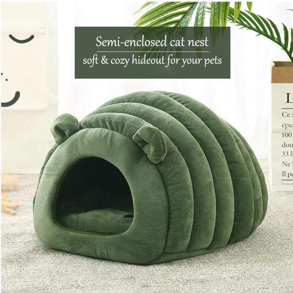 Green Cat Bed Cave - Cozy Pet House for Cats - Soft Kitten Sleeping窝