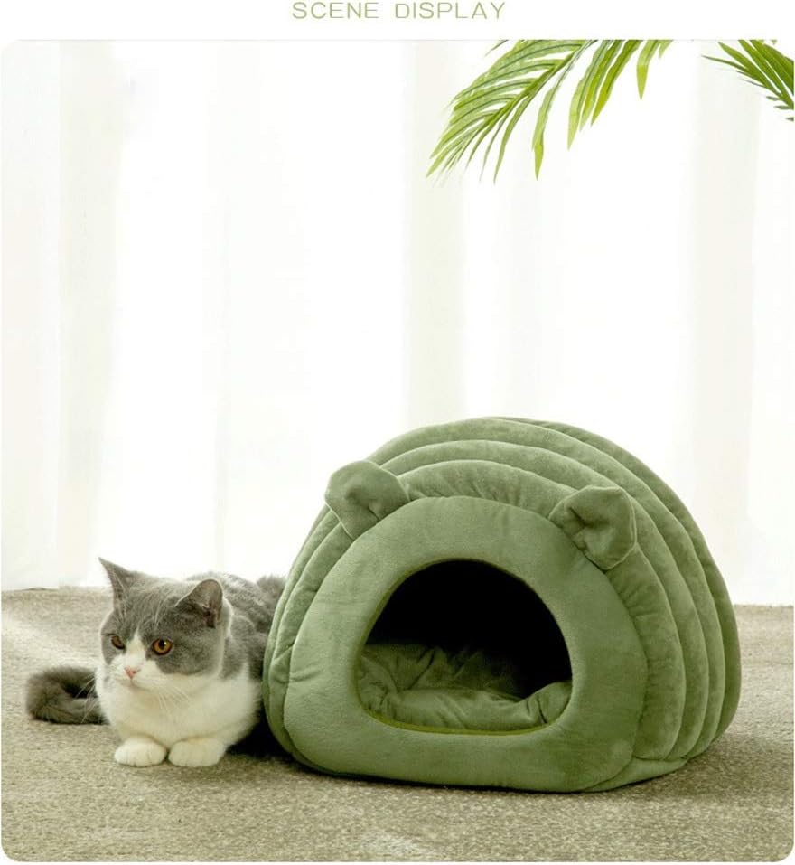 Green Cat Bed Cave - Cozy Pet House for Cats - Soft Kitten Sleeping窝