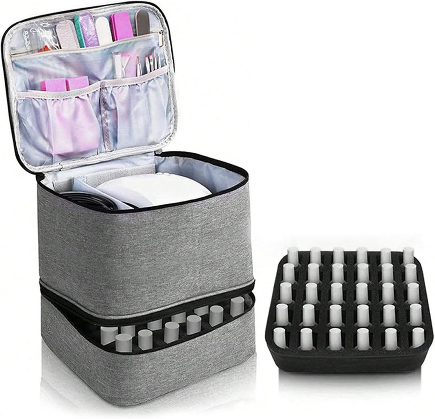 Large Capacity Grey Makeup Organizer Case - Cosmetic Storage Beauty Bag for Makeup Tools