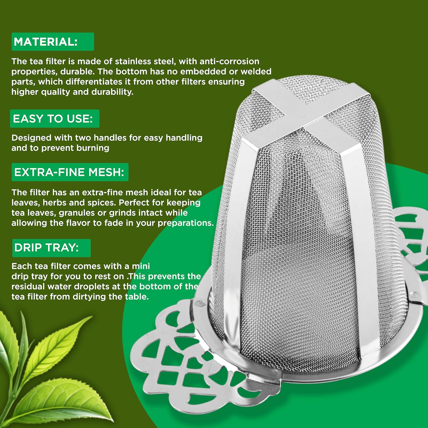 2 Pack Stainless Steel Tea Strainers for Loose Leaf Tea - Reusable Tea Filters