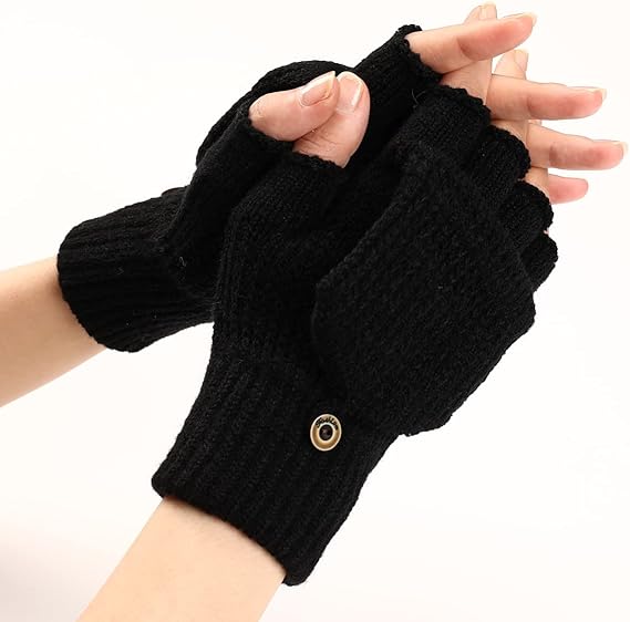 Women's Warm Fingerless Gloves Black Pair