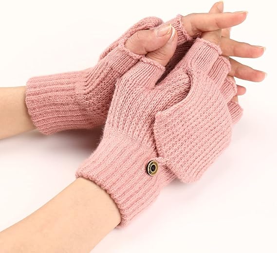 Women's Warm Fingerless Gloves - Pink - 1 Pair
