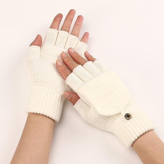 Women's Warm Fingerless Gloves - 1 Pair - White