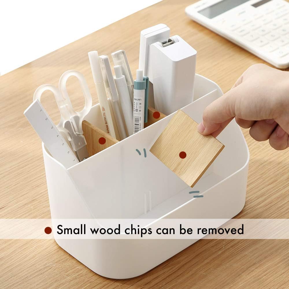 Pink Desk Organizer with Compartments Small Storage Box for Makeup Brushes Pens Pencils Remote Controls Office Accessories