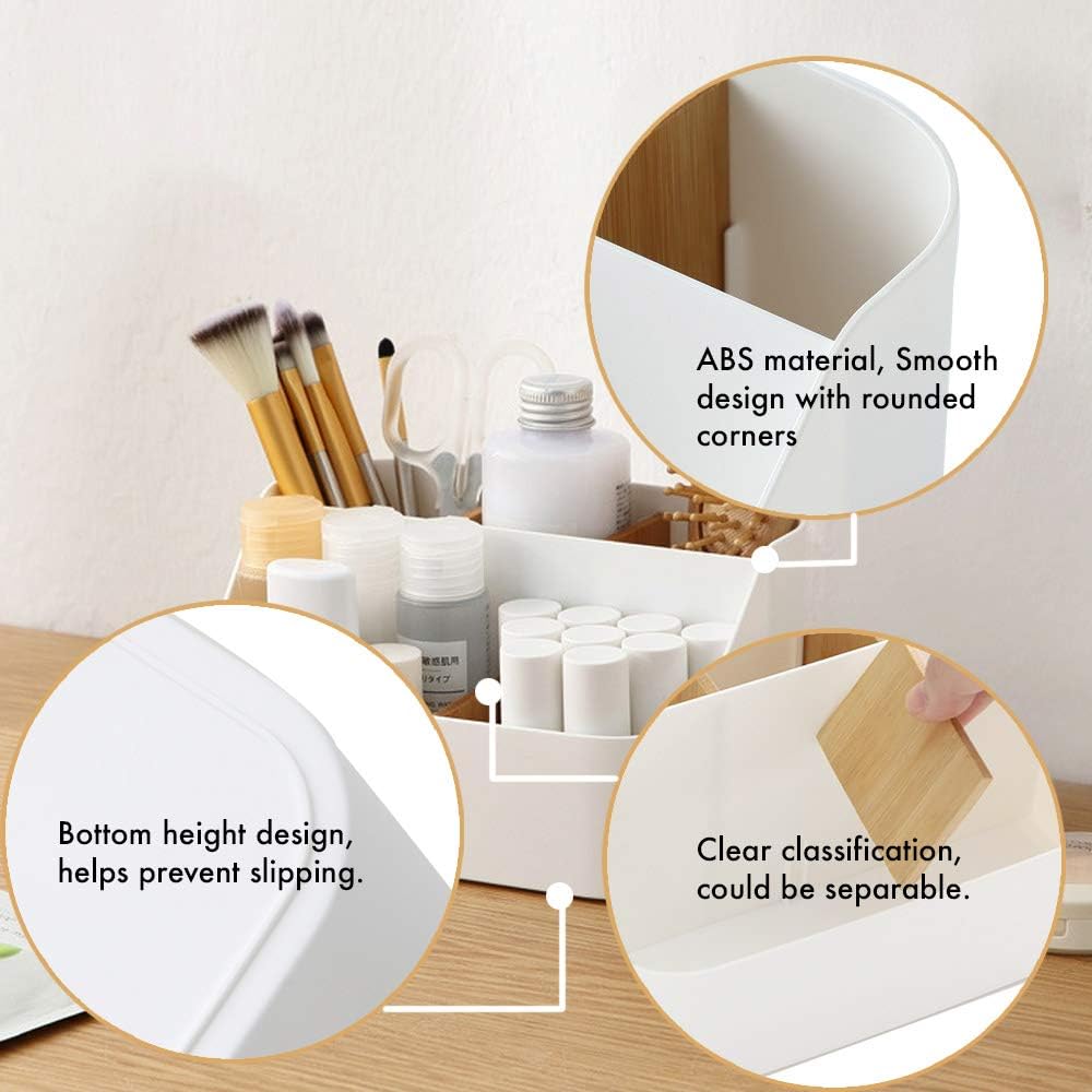 Pink Desk Organizer with Compartments Small Storage Box for Makeup Brushes Pens Pencils Remote Controls Office Accessories