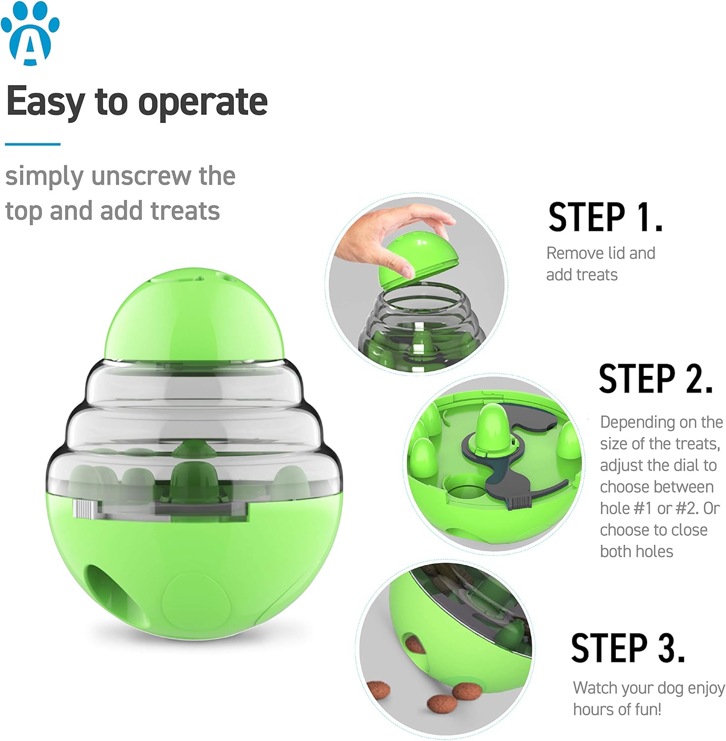 Blue Interactive Dog Food Dispensing Toy Ball - Treat Dispenser for Dogs - 1 Piece