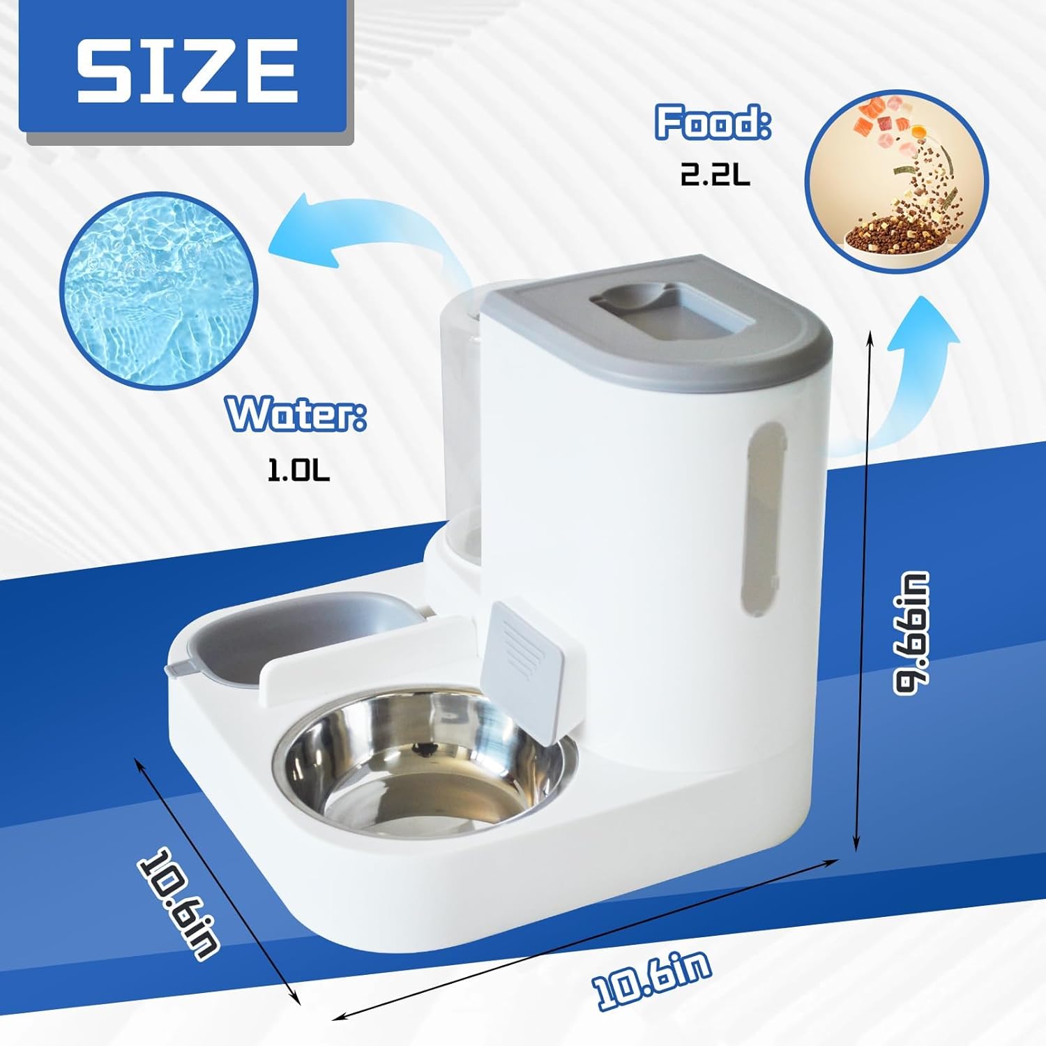 Automatic Pet Feeder and Water Bowl for Dogs and Cats - Grey - 1 Piece