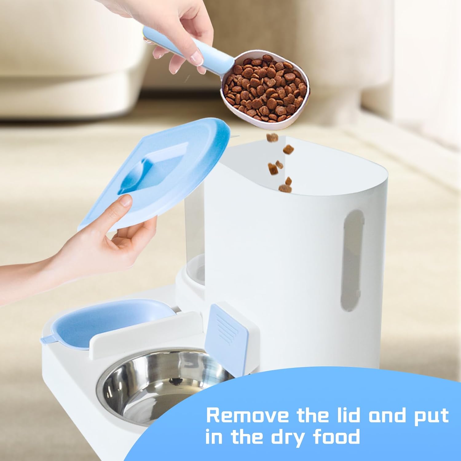 Automatic Pet Feeder and Water Bowl for Dogs and Cats - Blue