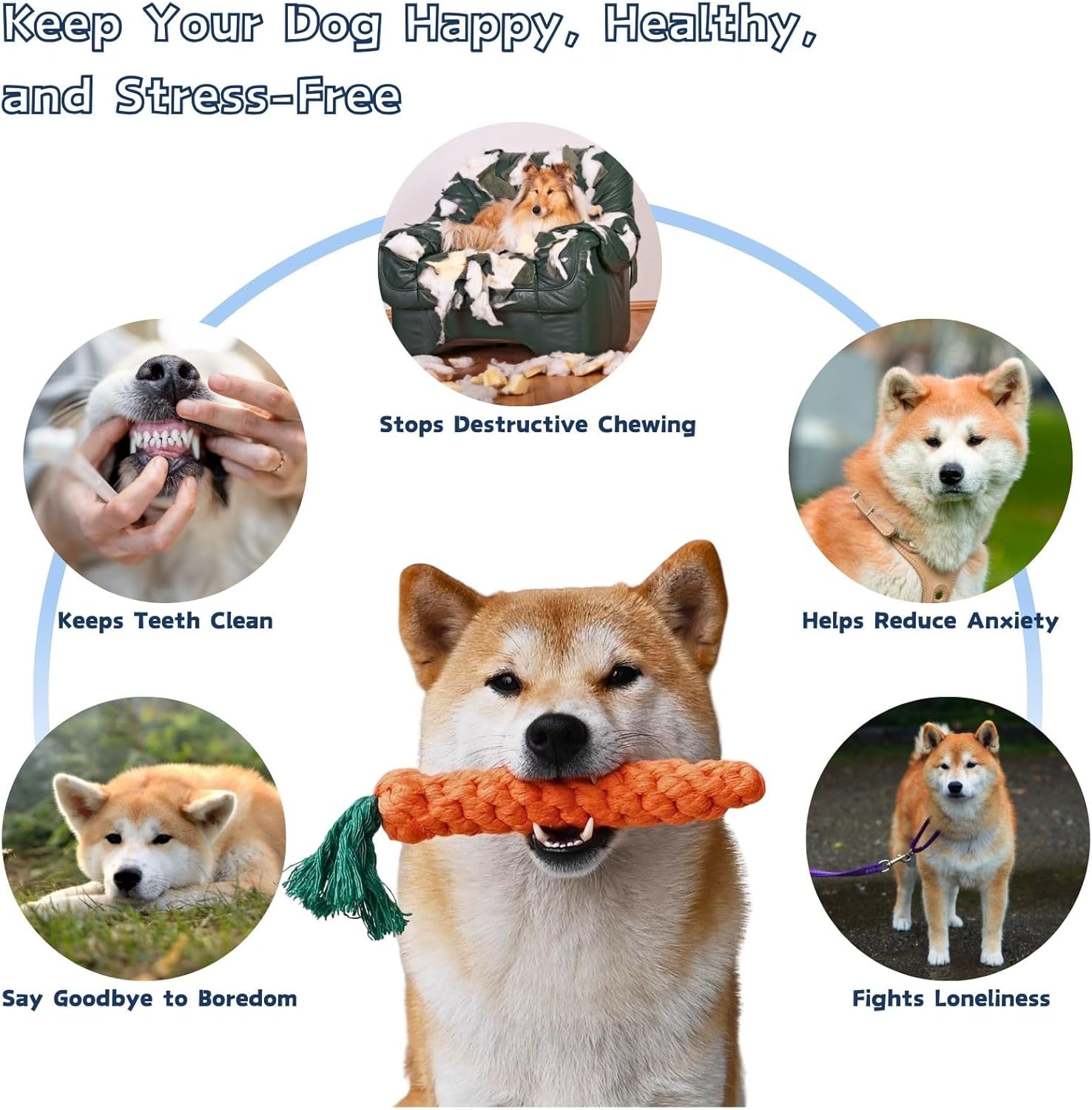 5 Pack Dog Chew Toys - 100% Cotton Material - Durable Bite-Resistant for Teeth Cleaning and Interactive Play - Ideal for Dogs of All Sizes