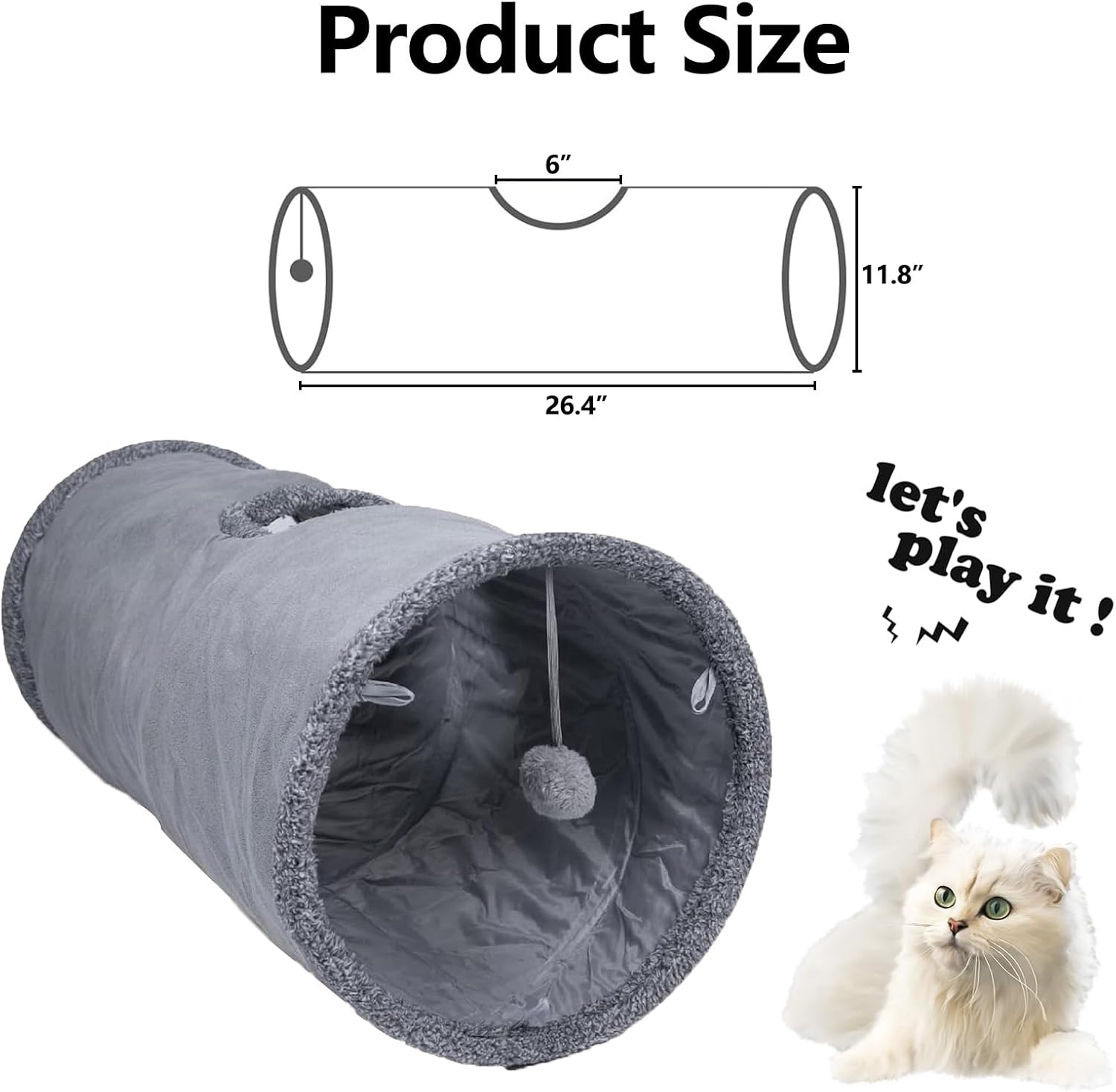 Cat Play Tunnel - 1 Piece - Indoor Outdoor Pet Play Tube - Crawl Tunnel - Play House - Grey
