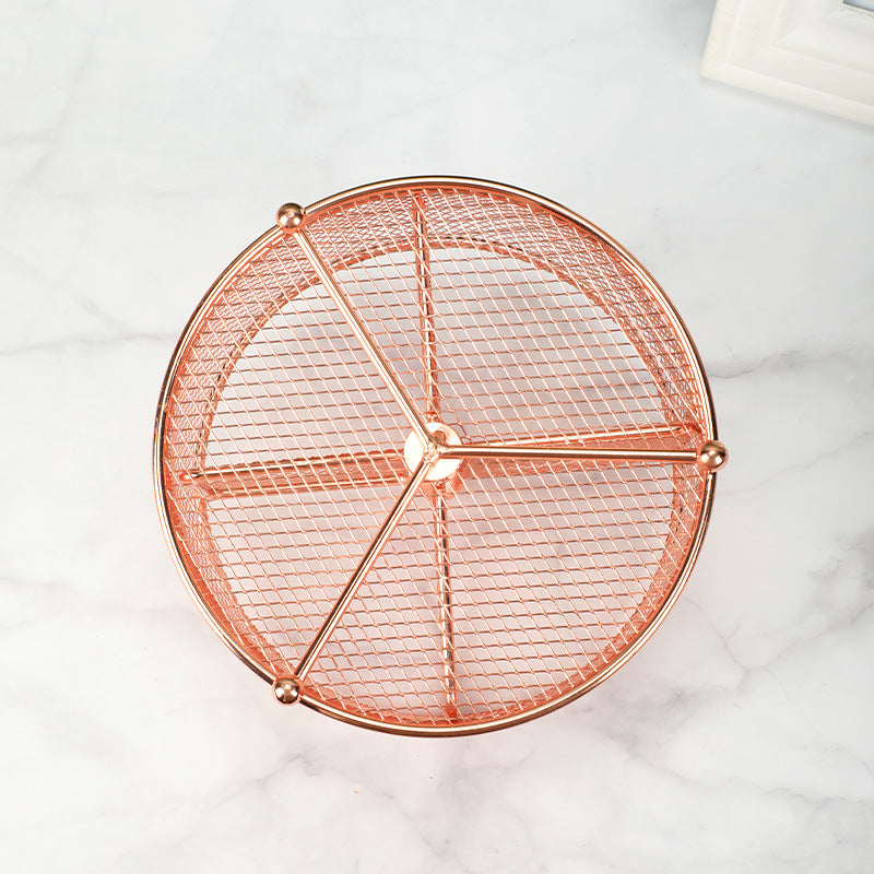 17x17x13cm Rose Gold Metal Mesh Desk Organizer Office Supplies Storage
